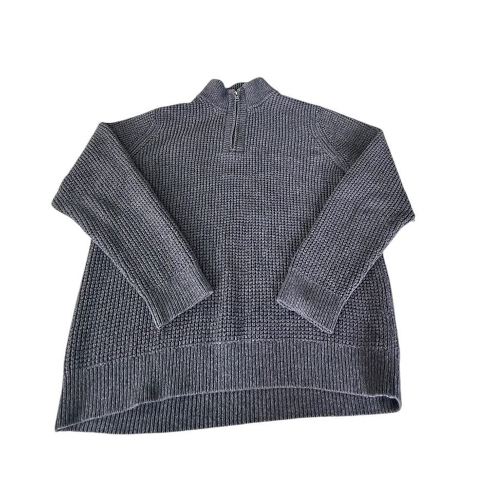 LL Bean Sweater Mens L Gray 508120 Organic Cotton Waffle Knit 1/4 Zip Pullover